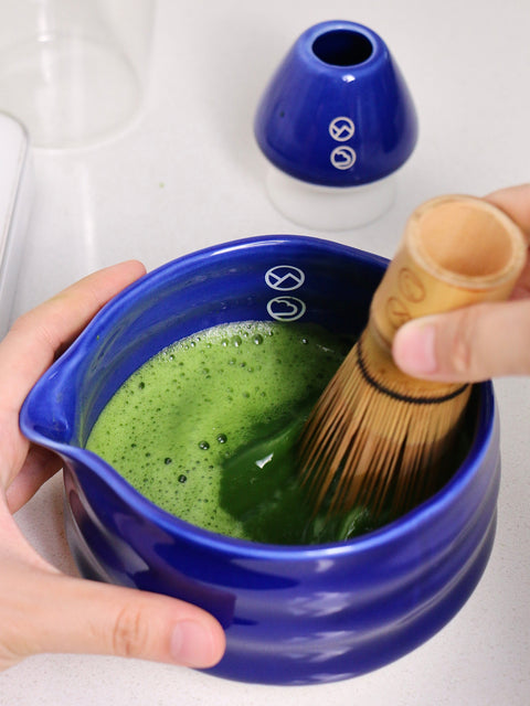 Hot matcha latte with soft milk foam