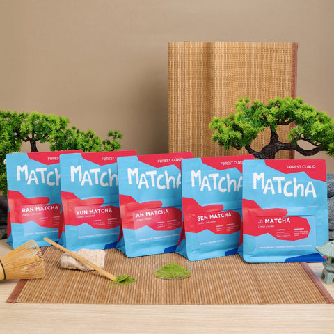 Forest Cloud matcha range packaging for choosing matcha by cup style
