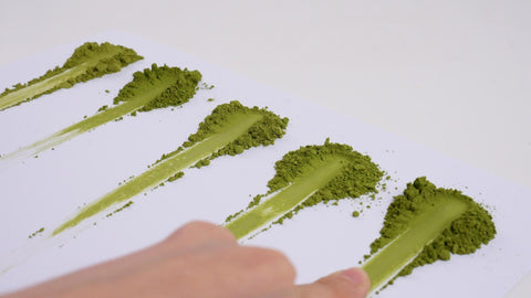 Forest Cloud matcha swatches for comparing colour, aroma, taste and cup style at home.