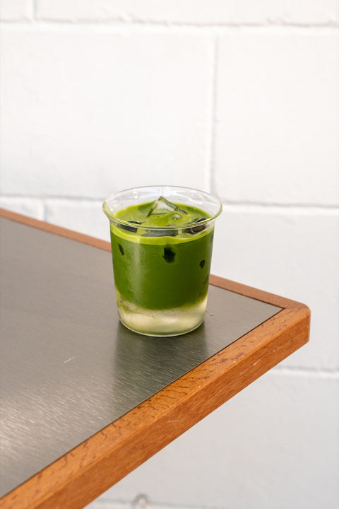 Iced Forest Cloud matcha latte used to explain matcha base texture, milk body and latte-style pouring.