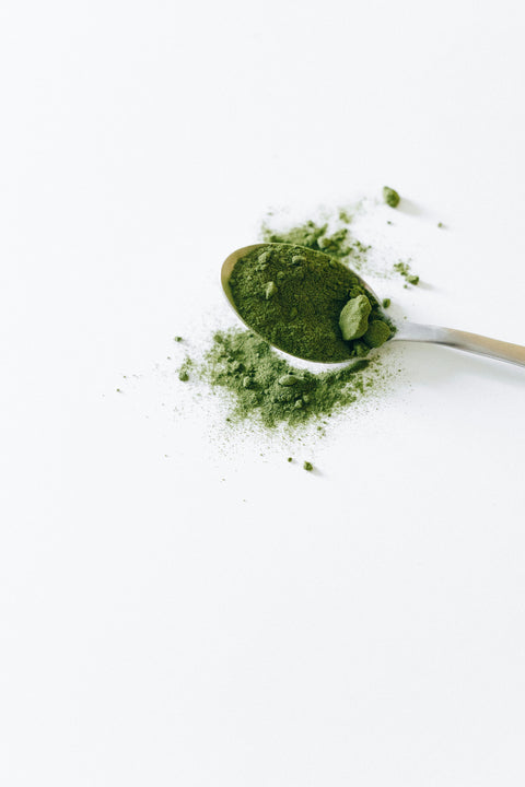 Matcha tea set on a wooden tray